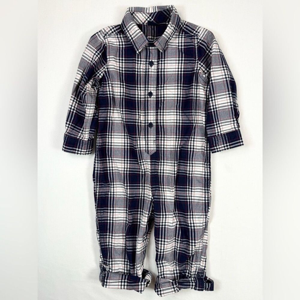 BABYGAP Baby Boys' Navy Blue Plaid Flannel Long‎ Sleeve One Piece Size 18-24M
